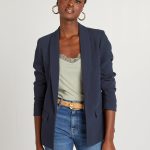 Veste blazer mi longue Bleu marine