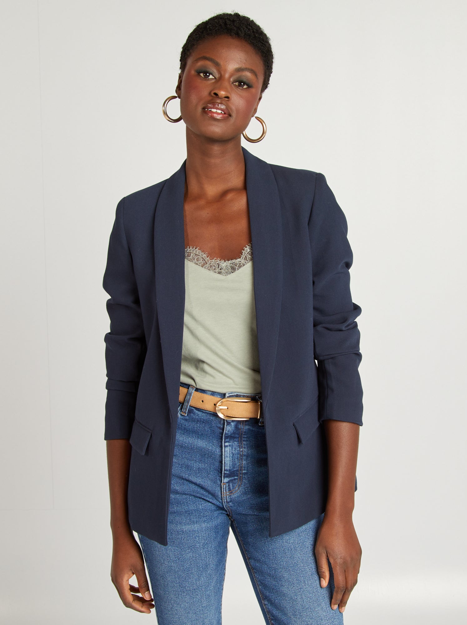 blazer-bleu-marine-femme-143fbd-1.jpg Veste blazer mi longue Bleu marine – Image 1