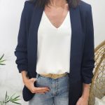 Blazer manches plissées bleu marine