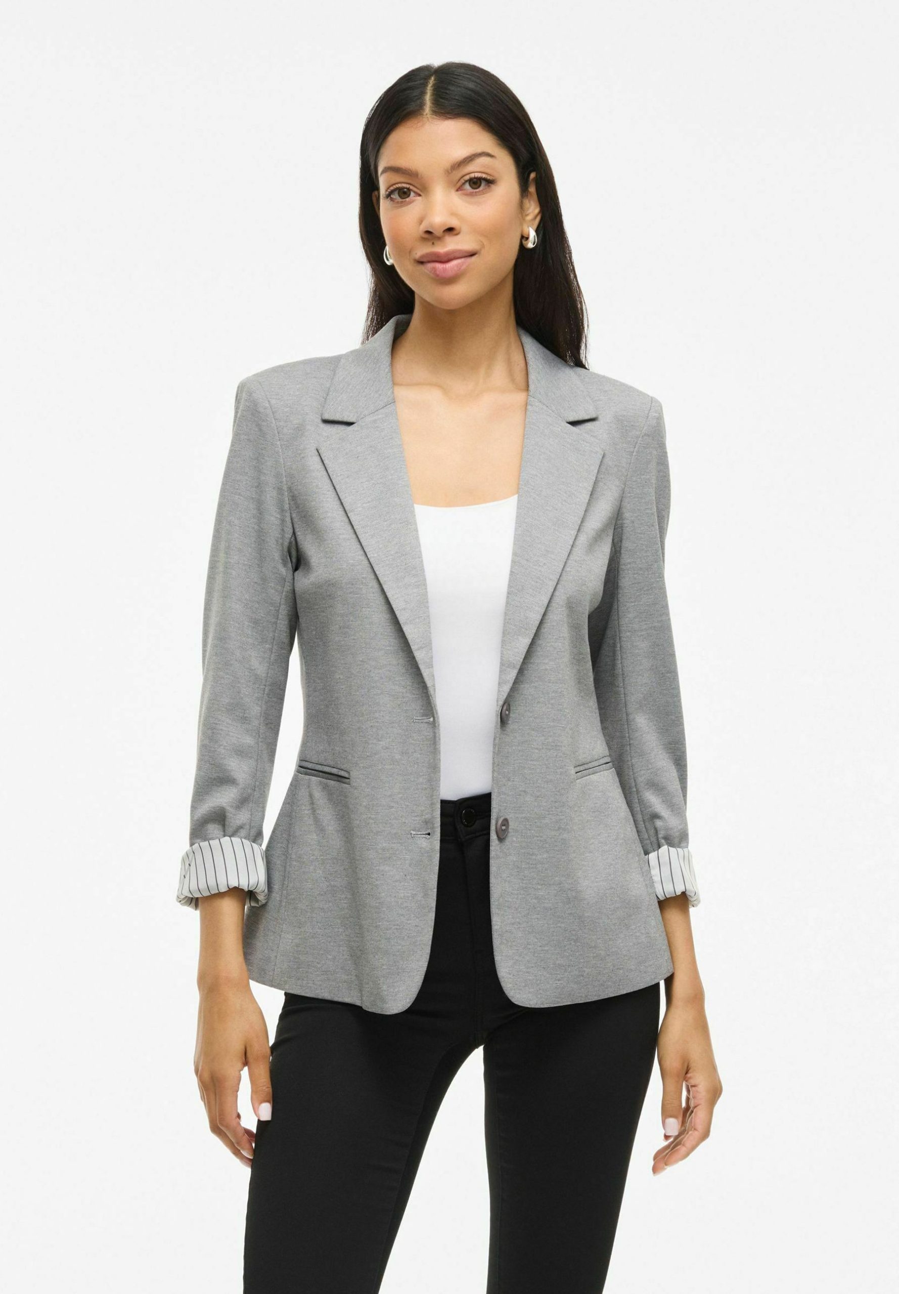 blazer-gris-428zid-1.jpg VILA VISAGA L/S JERSEY BLAZER/4/KA Blazer light grey melange/gris clair ZALANDO.FR – Image 1
