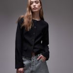 Blazer noir à col rond et sans col de Topshop EU 32 / black