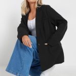 YOURS Blazer Noir Long Coupe Oversize | Yours Clothing