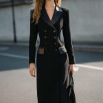Robe blazer midi à double boutonnage noir crayon avec manches