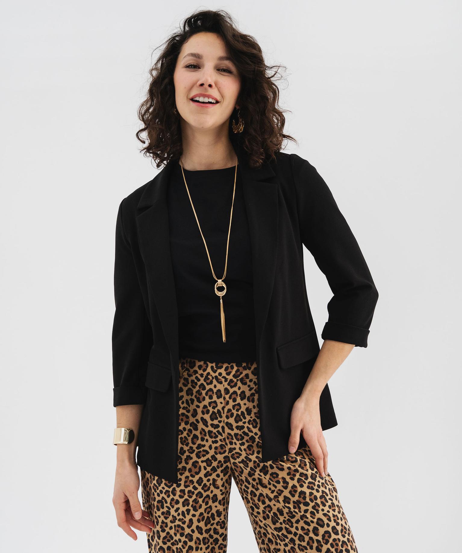 blazer-noir-267emt-1.jpg Veste blazer à manches 3/4 sans bouton femme noir | GEMO – Image 1