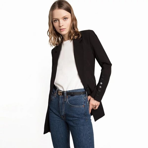 blazer-noir-738fna-1.jpg Blazer noir slim pour femme coupe classique cintré – Image 1
