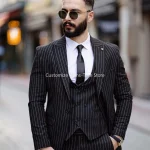 Costume noir à fines rayures pour hommes, ensemble blazer coupe couvertes, veste et pantalon, revers Patricia à boutonnage simple, mariage formel, haute qualité, 3 pièces AliExpress 200000343