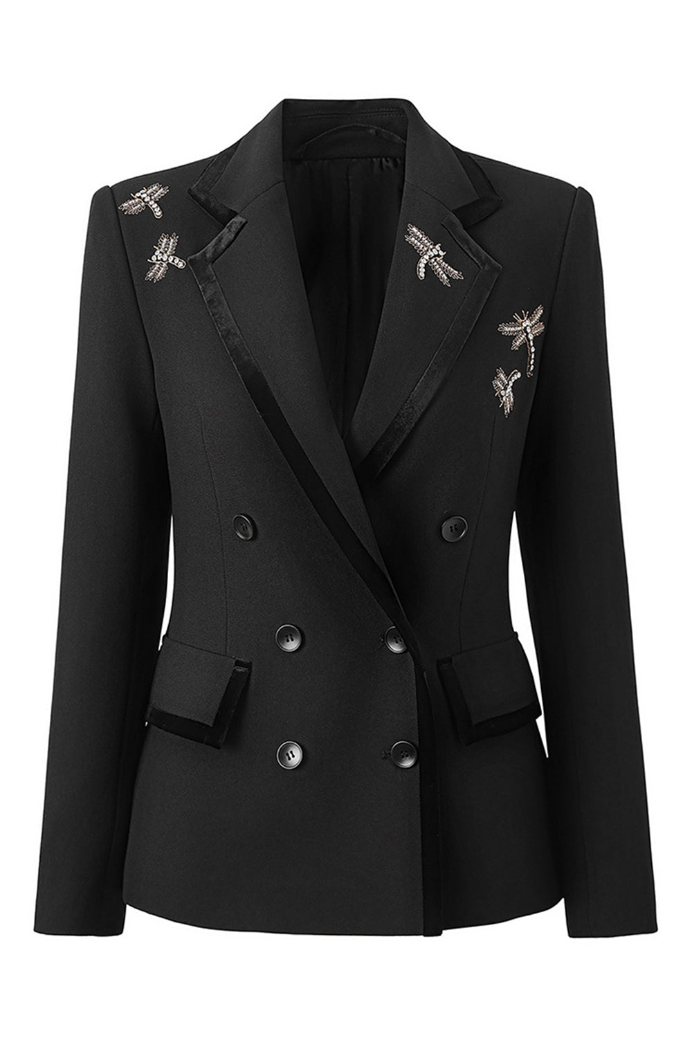 blazer-noir-femme-262mks-1.jpg ZAPAKA Femmes Sparkly Noir Party Blazer Cranched Laponce Strass Veste De Bal – ZAPAKA FR – Image 1