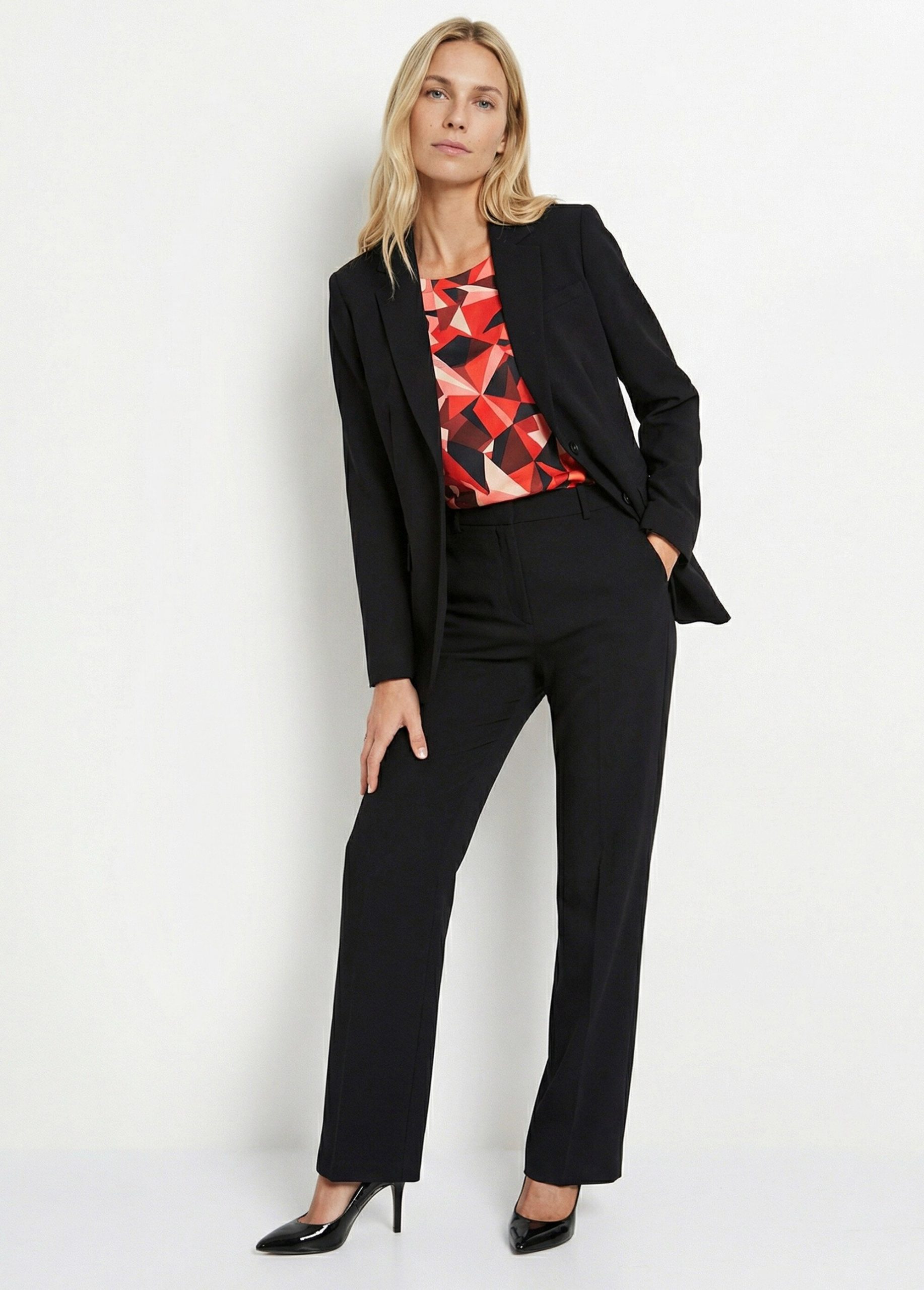 blazer-noir-femme-669poa-1.jpg Veste blazer unie coupe droite col tailleur Noir | Afibel – Image 1