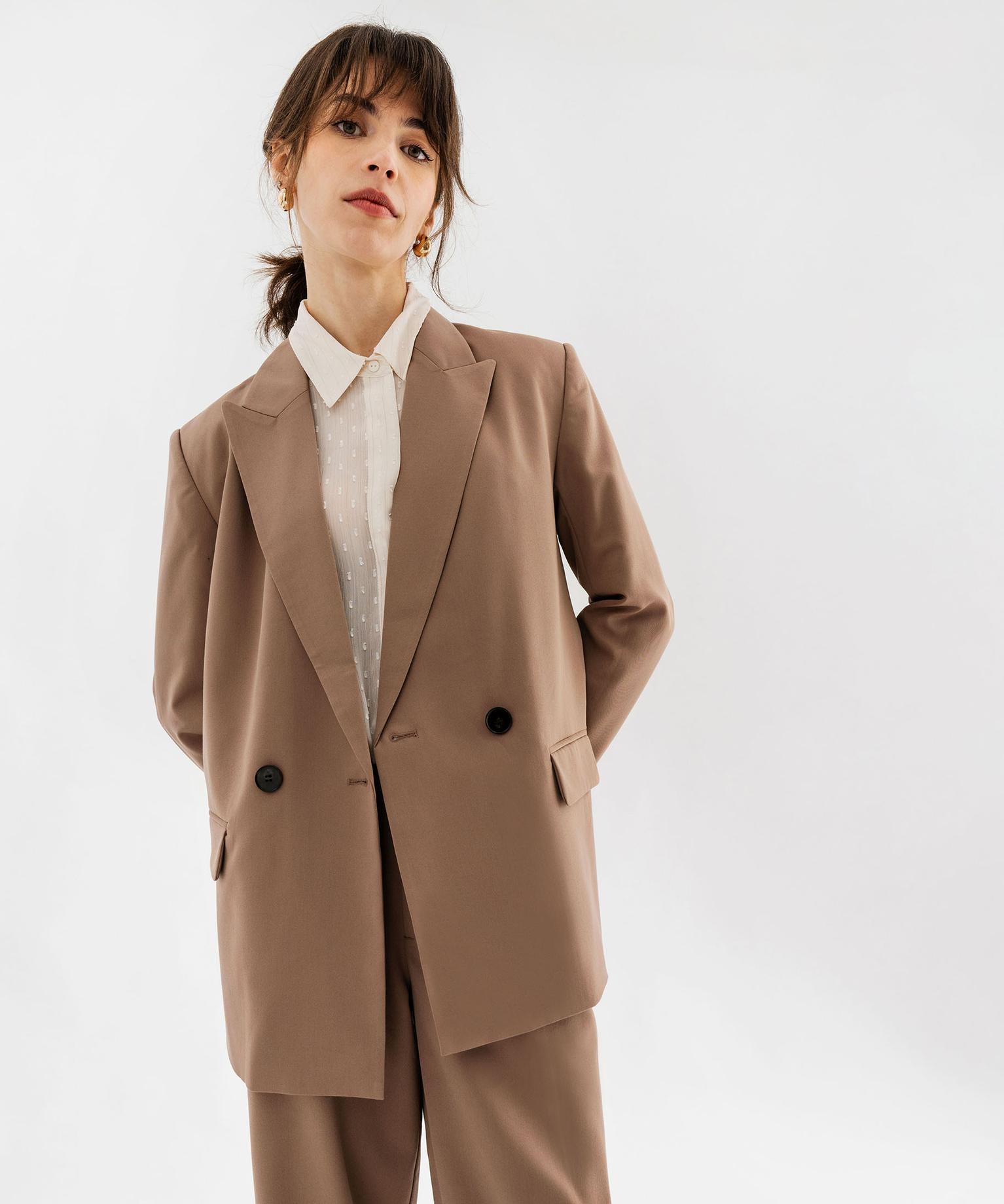 blazer-oversize-femme-996bio-1.jpg Veste blazer coupe oversize fermeture croisée femme beige | GEMO – Image 1