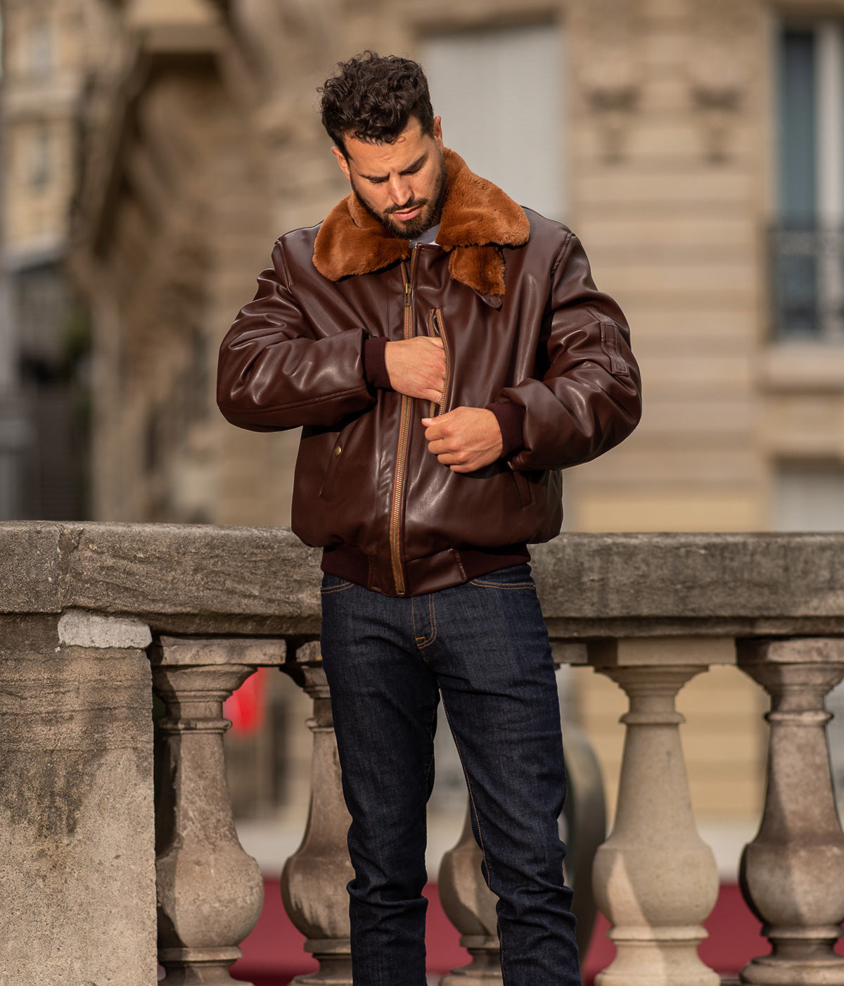 blouson-aviateur-074qta-1.jpg Blouson Aviateur Roland homme marron Fourré – Image 1