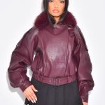 Blouson aviateur en similicuir à col fourrure amovible