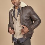 Blouson aviateur en cuir col sherpa MCS