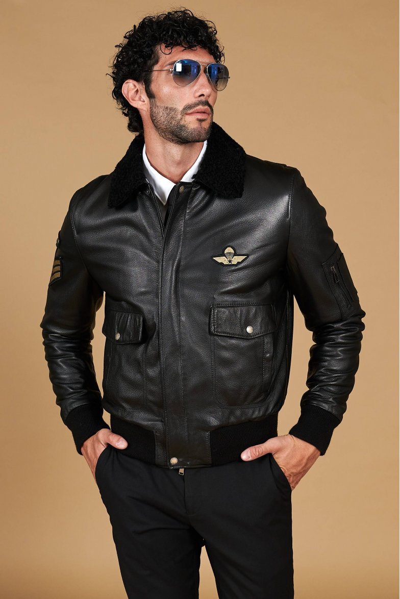 blouson-aviateur-homme-136kds-1.jpg Blouson cuir aviateur veste aviateur homme cuir noir Aviator | D'Arienzo – Image 1