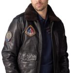 Blouson Cuir Homme Aviateur Raven Alpha Patrouille De France Redskins couleur Marron Foncé Tailles Hommes L