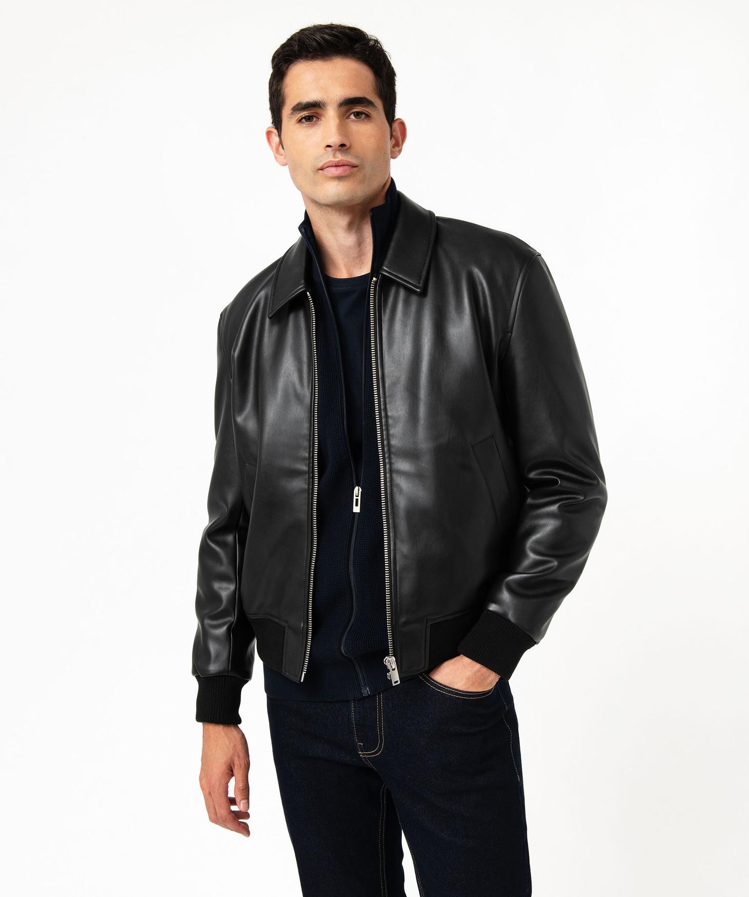 blouson-aviateur-homme-795odi-1.jpg Blouson aviateur en cuir imitation homme noir | GEMO – Image 1