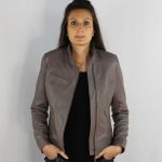 blouson femme en cuir agneau taupe