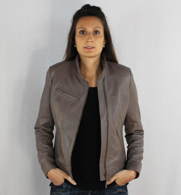 blouson-cuir-femme-150fdz-1.jpg blouson femme en cuir agneau taupe – Image 1