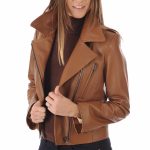 Perfecto en cuir d'agneau camel La Canadienne La Canadienne