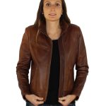 blouson cuir marron pour femme