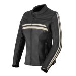 Blouson de moto en cuir femme Enfield bandes beige