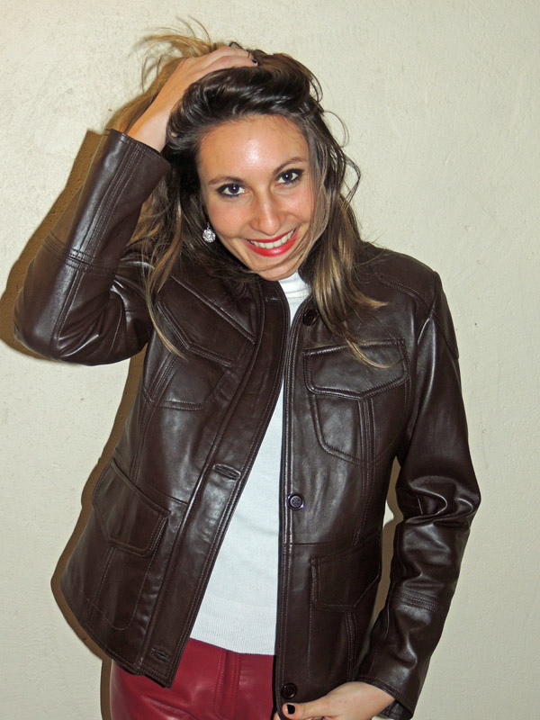 blouson-cuir-femme-988dth-1.jpg Blouson en cuir marron pour femme avec col mao – Image 1