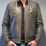 Blouson en cuir gris pour homme style motard