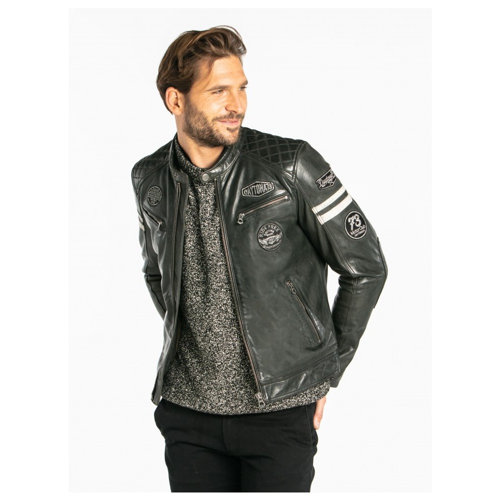 blouson-cuir-homme-437znq-1.jpg Blouson col motard en cuir pour homme Daytona – Image 1