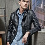 Veste en Cuir pour Homme Coupe Classique Slim Lanière Col