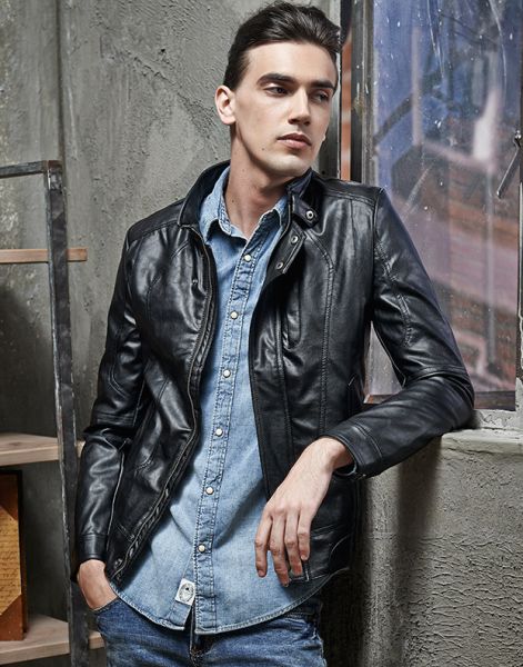 blouson-cuir-homme-438vtx-1.jpg Veste en Cuir pour Homme Coupe Classique Slim Lanière Col – Image 1