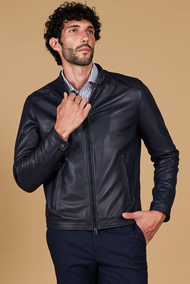 blouson-cuir-homme-525rym-1.jpg Veste cuir homme blouson cuir noir homme veste moto cuir Ted | D'Arienzo – Image 1