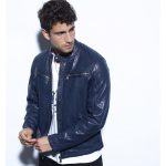 blouson cuir bleu navy