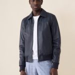 Blouson en cuir bleu marine | Father & Sons