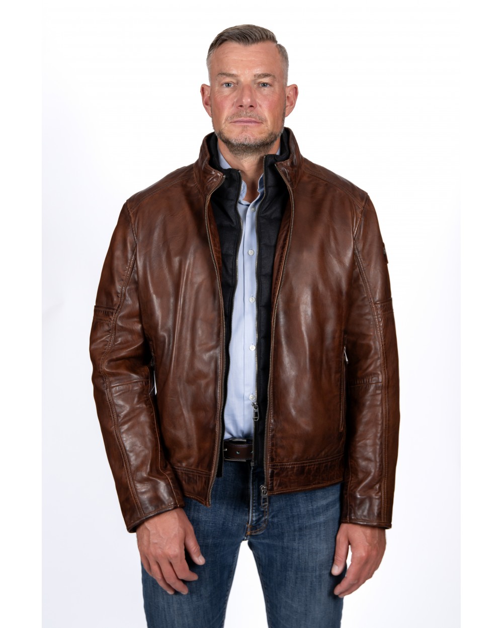 blouson-cuir-homme-998jzc-1.jpg Veste en cuir d'agneau marron homme MILESTONE KOZHA – Image 1