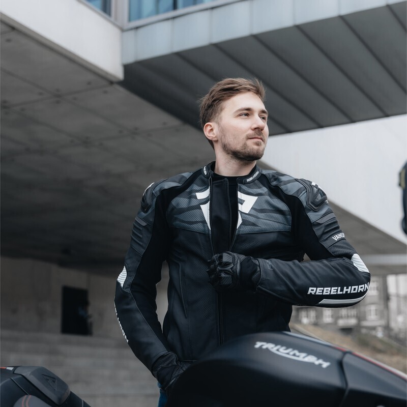 blouson-moto-303sdv-1.jpg Blouson moto en cuir Rebelhorn VANDAL noir blanc Vente en Ligne Outletmoto.eu – Image 1