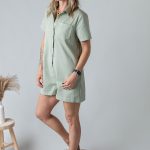 Combishort Droite Coton Kaki Clair Style Denim Zoé | La Boutique de Lydie – La Boutique de Lydie