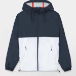 Coupe Vent Homme Imperméable A Capuche Marine et Blanc