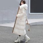 Doudoune Blanche Femme Femmes Hiver mi Longueur vers Le Bas Manteau en Peluche Artificiel Chaud Garni Slim Outwear avec Poches avec Ceinture Duvet ...