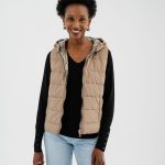 Doudoune Sans Manche Doudoune Fine Femme Avec Capuche Doudoune Sans Manches Réversible à Capuche Femme Beige Fonce GEMO