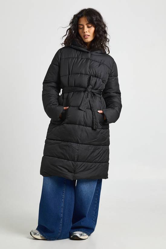 doudoune-longue-992goh-1.jpg Black Doudoune longue ceinturée | Boohoo FR – Image 1