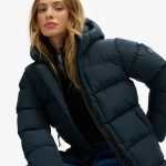 Doudoune mi longue à capuche Sportsbleu marine myrtille pour Femme | Superdry FR