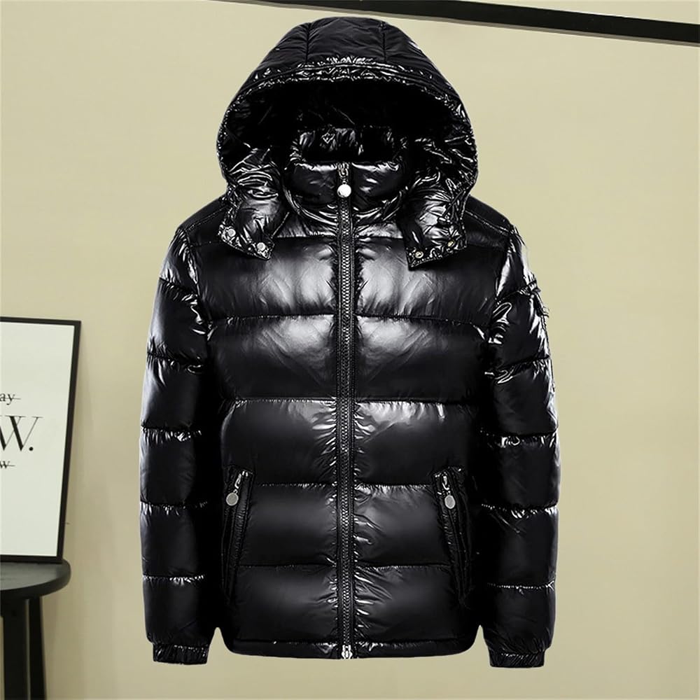 doudoune-noir-614rmt-1.jpg Doudoune brillante pour femme Noir Pour l'hiver Chaude Imperméable Couleur unie Veste thermique avec capuche Fermeture éclair Manteau d'hiver Parka d'hiver Pour l'extérieur : Amazon.fr: Mode – Image 1