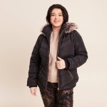 Doudoune droite déperlante à capuche noir femme