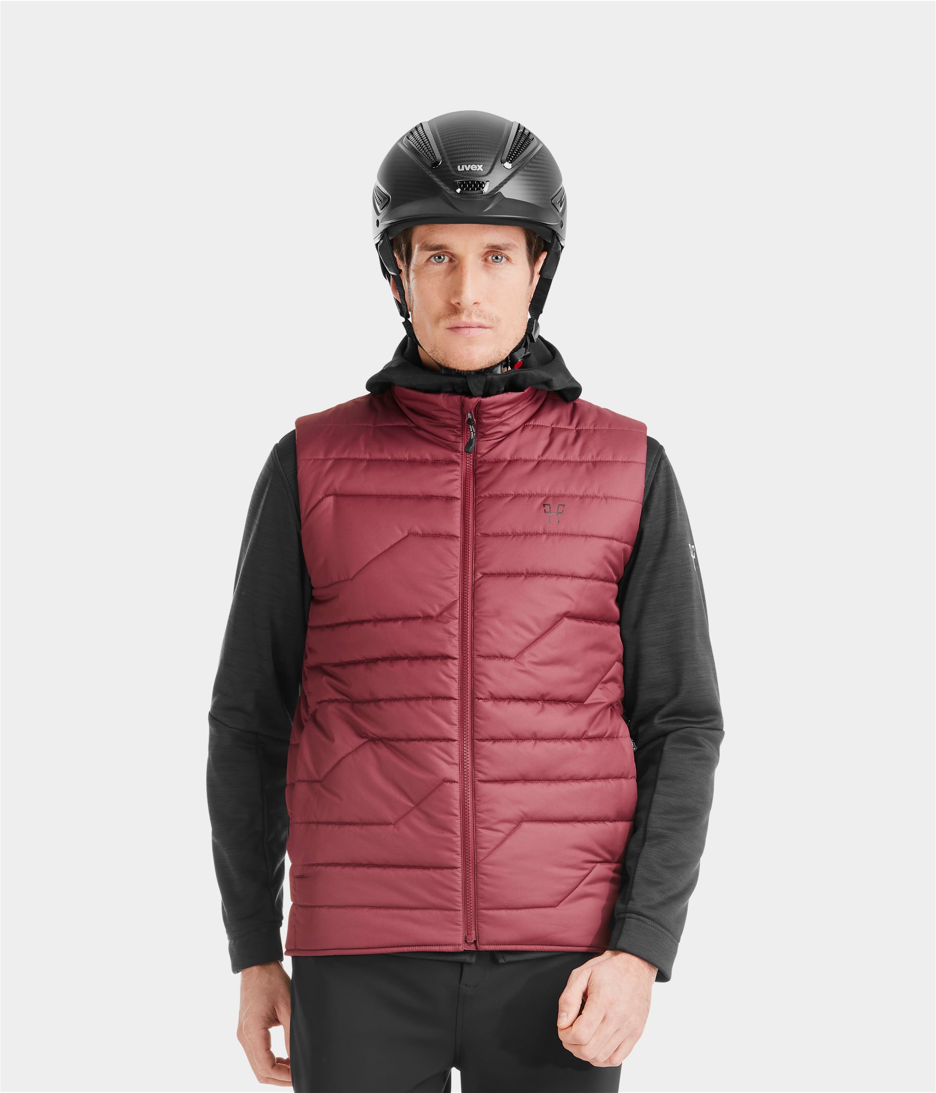 doudoune-sans-manche-chauffante-604loh-1.jpg E Kelvin Doudoune d'équitation sans manches chauffante homme Dark Red / XS – Image 1