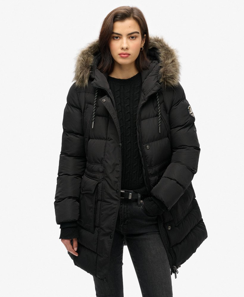 doudoune-superdry-femme-882opu-1.jpg Doudoune mi longue en fausse fourrure Everestnoir pour Femme | Superdry FR – Image 1