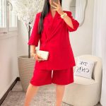 Ensemble Blazer Manches Courtes à poches et Bermuda Rouge