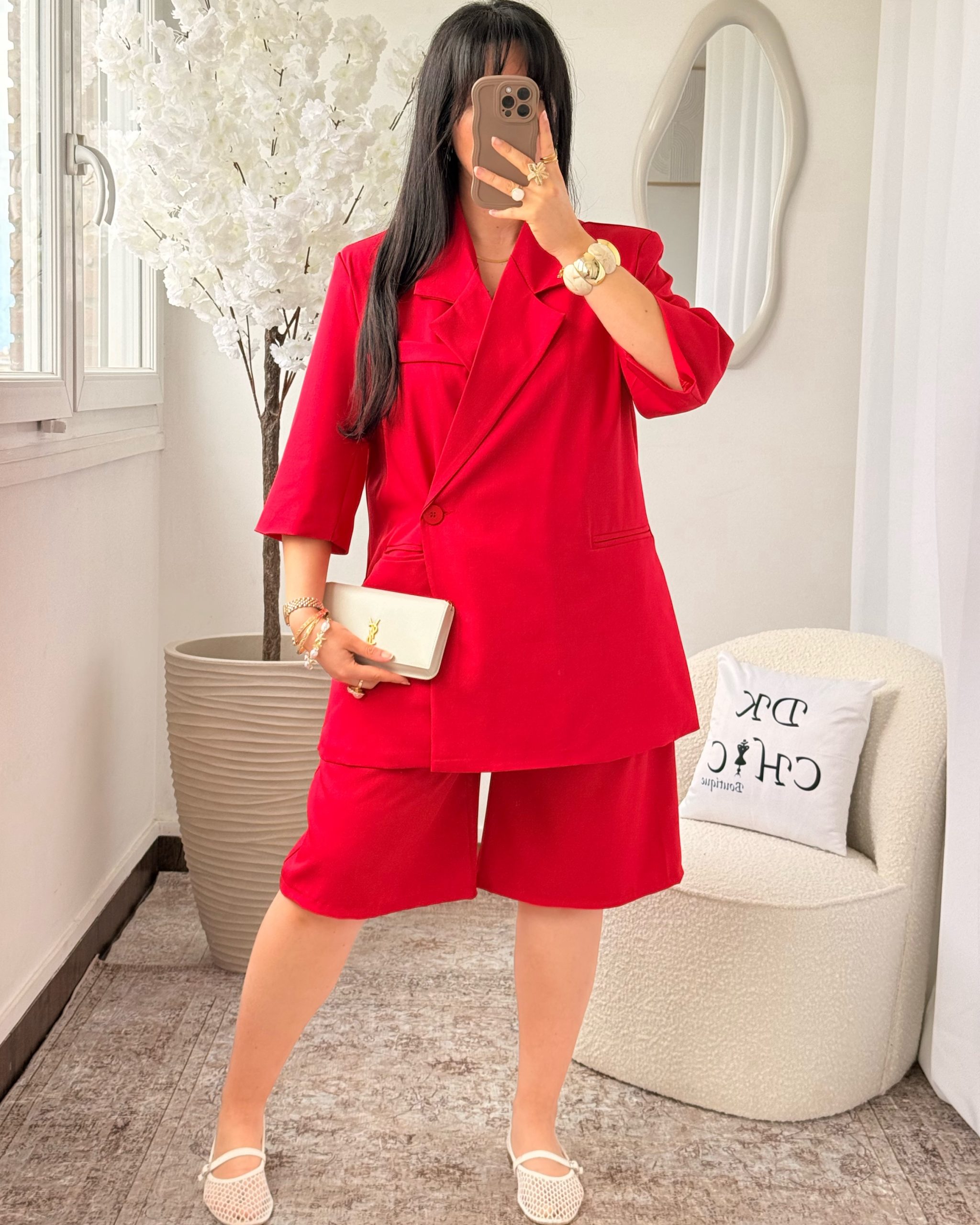 ensemble-blazer-776nsn-1.jpg Ensemble Blazer Manches Courtes à poches et Bermuda Rouge – Image 1