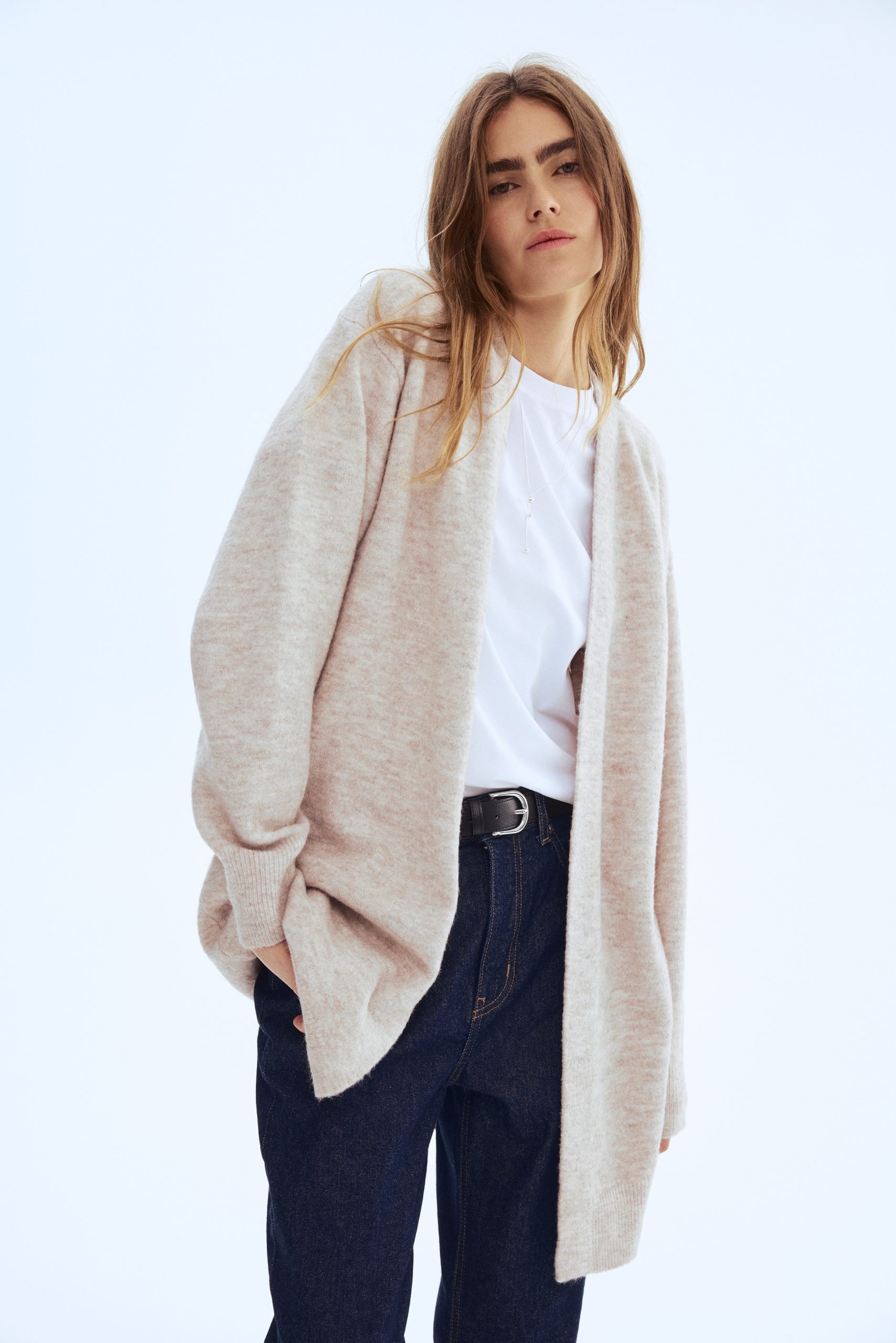 gilet-long-femme-146ind-1.jpg Gilet long Beige clair chiné FEMME | H&M FR – Image 1