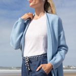 Gilet long femme en laine recyclée bleu MAISON SOLFIN Marques de France