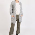 Gilet long en laine chiné pour femme avec col châle