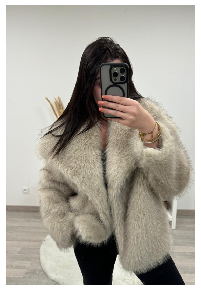 manteau-fausse-fourrure-465kfo.png Manteau court effet fourrure gris – Image 1